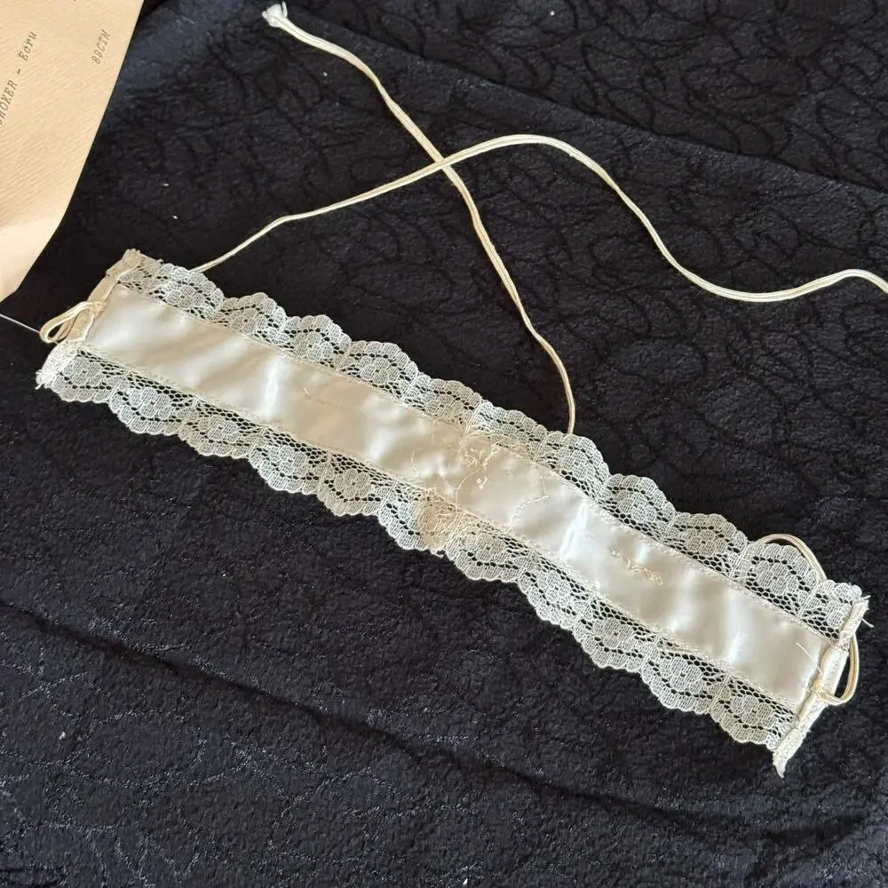 Bridal Lace Ribbon Choker Necklace Handmade Cream Rosette Anna Konya Wedding VNT